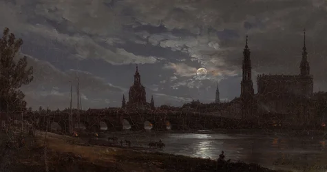 Widok Drezna w świetle księżyca